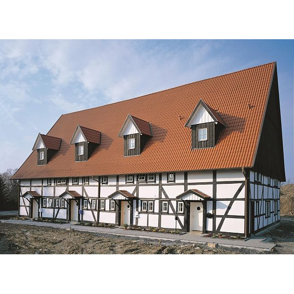 Цементно-піщана черепиця рядова, Harzer Pfanne 7, Класичний червоний, Braas