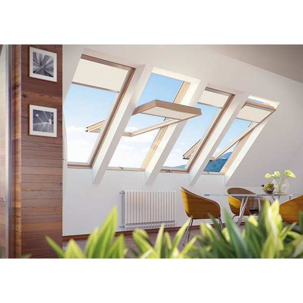 Дерев'яне мансардне вікно Fakro з піднесеною віссю повороту створки proSky, FDY-V U3 Duet proSky, 94x186, Середньоворотне відкривання
