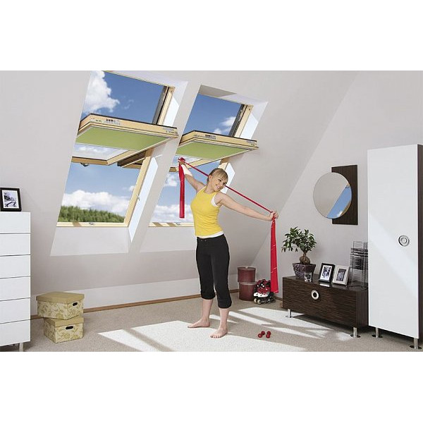 Дерев'яне мансардне вікно Fakro з піднесеною віссю повороту створки proSky, FDY-V U3 Duet proSky, 94x186, Середньоворотне відкривання